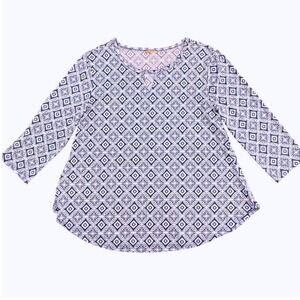 RUBY ROAD Blue & White‎ Geometric Print Top Size M ( see sizing in descript)